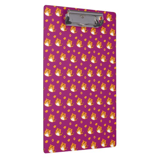 Cute Cartoon Cat Seamless Pattern | Kawaii Orange  Klemmbrett (Rechts)