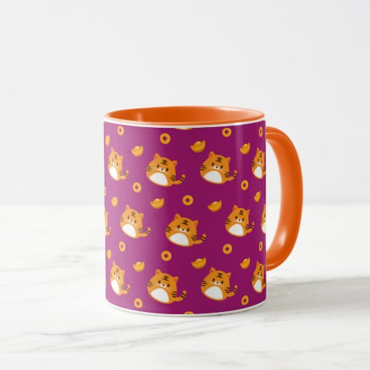 Cute Cartoon Cat Seamless Pattern | Kawaii Orange Tasse (VorderseiteRechts)