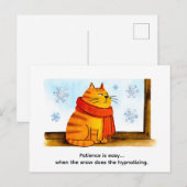Cute Cartoon Cat Sitting at Snowy Window Postkarte (Vorne/Hinten)
