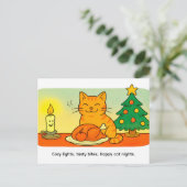 Cute Cartoon Cat Sitting by Christmas Candle Postkarte (Stehend Vorderseite)