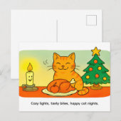 Cute Cartoon Cat Sitting by Christmas Candle Postkarte (Vorne/Hinten)