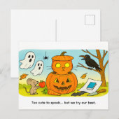 Cute Cartoon Cat Sitting in Pumpkin Costume Postkarte (Vorne/Hinten)