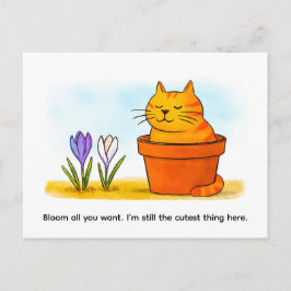 Cute Cartoon Cat Sitting in Spring Flowers Postkarte