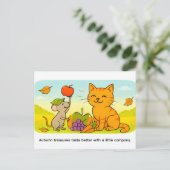Cute Cartoon Cat With Mouse and Heart Balloon Postkarte (Stehend Vorderseite)