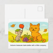 Cute Cartoon Cat With Mouse and Heart Balloon Postkarte (Vorne/Hinten)