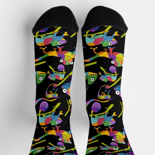 Cute Cartoon Chameleons Illustrated Bright Colors Socken (Oben)