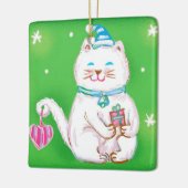 Cute Cartoon Christmas Cat Wearing a Santa Hat Keramikornament (Links)
