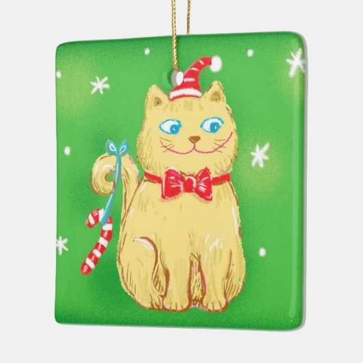 Cute Cartoon Christmas Cat with Santa Hat Keramikornament (Links)
