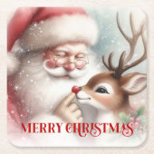 Cute Cartoon Christmas Coasters Santa and Rudolph Rechteckiger Pappuntersetzer (Vorderseite)