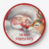 Cute Cartoon Christmas Plates Santa and Rudolph Pappteller (Vorderseite)