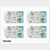 Cute Cartoon Christmas Polar Bear Penguin Party Rechteckiger Aufkleber (Blatt)