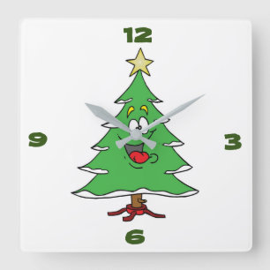 **CUTE CARTOON CHRISTMAS TREE** CLOCK QUADRATISCHE WANDUHR