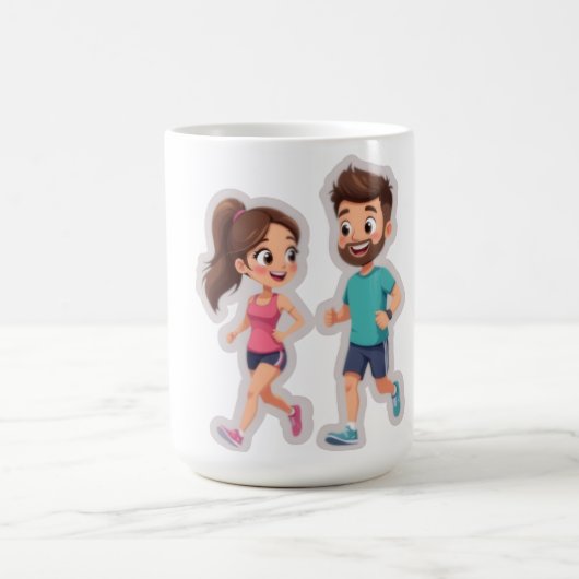 Cute Cartoon Couple Jogging Together – Healthy Lif Kaffeetasse (Mittel)
