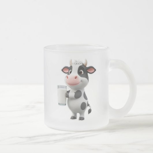 Cute Cartoon Cow Drinking Milk From Glass Mattglastasse (Rechts)