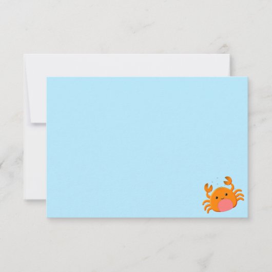 Cute Cartoon Crab Blue Ocean Custom Blank Mitteilungskarte (Vorderseite)