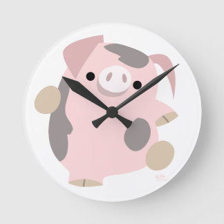 Cute Cartoon Dancing Pig Clock Runde Wanduhr