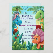 Cute Cartoon Dinosaur "RAWR! It's Party Time!" Boy Einladung (Vorne/Hinten)