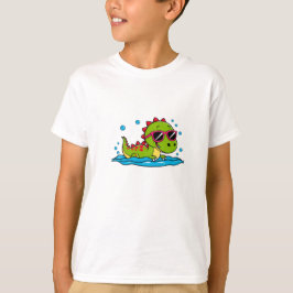 Cute Cartoon Dinosaur Swimming with Sunglasses  T-Shirt