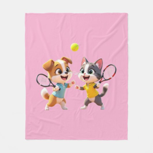 Cute Cartoon Dog and Cat Playing Padel Tennis – Fu Fleecedecke (Vorderseite)