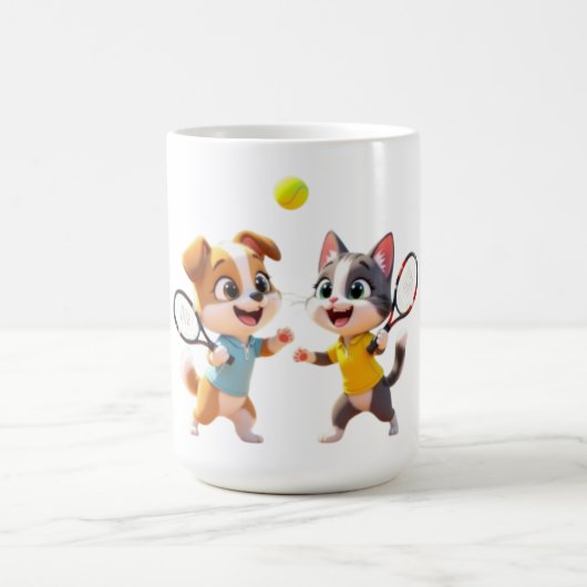 Cute Cartoon Dog and Cat Playing Padel Tennis – Fu Kaffeetasse (Mittel)