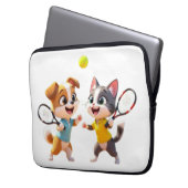 Cute Cartoon Dog and Cat Playing Padel Tennis – Fu Laptopschutzhülle (Vorderseite Links)