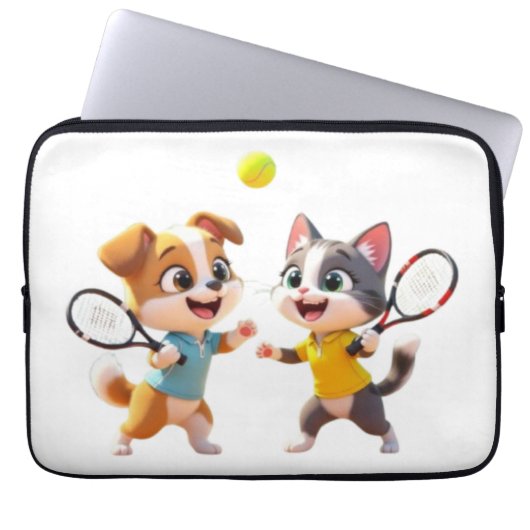 Cute Cartoon Dog and Cat Playing Padel Tennis – Fu Laptopschutzhülle (Vorderseite)