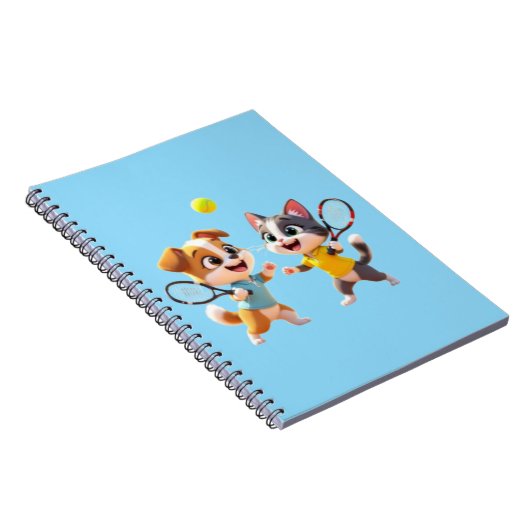 Cute Cartoon Dog and Cat Playing Padel Tennis – Fu Notizblock (Rechte Seite)