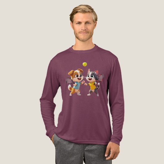 Cute Cartoon Dog and Cat Playing Padel Tennis – Fu Tri-Blend Shirt (Volle Vorderseite)