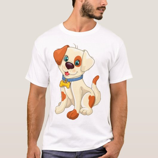 Cute Cartoon Dog with Blue Collar T-Shirt (Vorderseite)