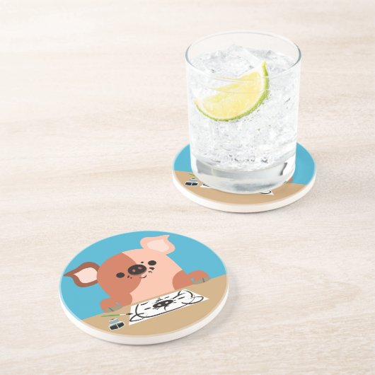 Cute Cartoon Drawing Piglet Coaster Untersetzer (Seite)