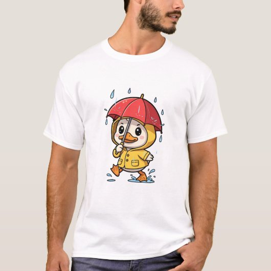 Cute Cartoon Duck Walking in Rain T-Shirt (Vorderseite)