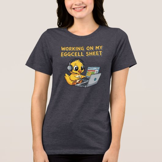 Cute Cartoon Duck Working on Laptop Tri-Blend Shirt (Vorderseite)