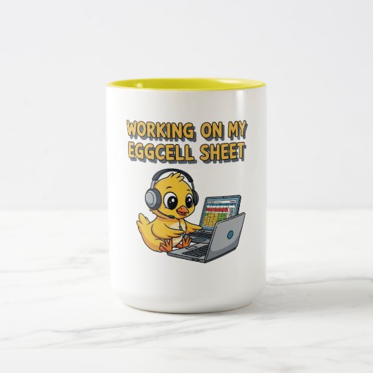 Cute Cartoon Duck Working on Laptop Zweifarbige Tasse (Mittel)