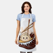 Cute Cartoon Dumpling Surfing on a Soy Sauce Wave Schürze (Getragen)
