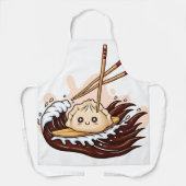 Cute Cartoon Dumpling Surfing on a Soy Sauce Wave Schürze (Vorderseite)
