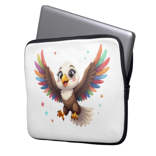 Cute Cartoon Eagle Flying – Friendly Vector Art Laptopschutzhülle (Vorderseite Links)