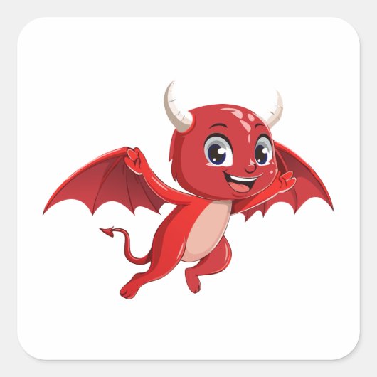 Cute cartoon flying devil quadratischer aufkleber (Vorderseite)