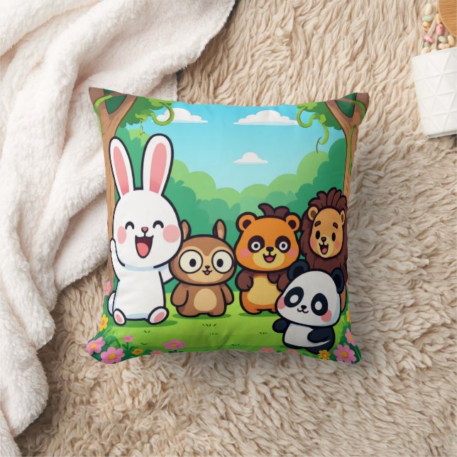 Cute Cartoon Forest Animals Friends  Kissen (Decke)