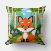 Cute Cartoon Fox Sitting On Forest Path