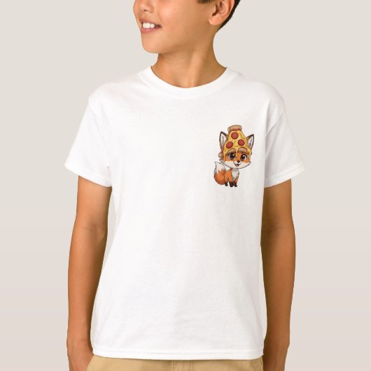 Cute Cartoon Fox Wearing Pepperoni Pizza Slice Hat T-Shirt (Vorderseite)
