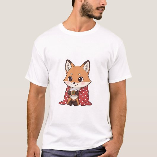 Cute Cartoon Fox Wrapped in Red Polka Dot Blanket T-Shirt (Vorderseite)