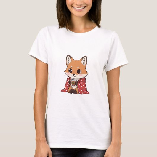 Cute Cartoon Fox Wrapped in Red Polka Dot Blanket T-Shirt (Vorderseite)
