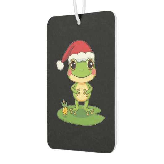 Cute Cartoon Frog Character Wearing a Santa Hat on Autolufterfrischer (Links)