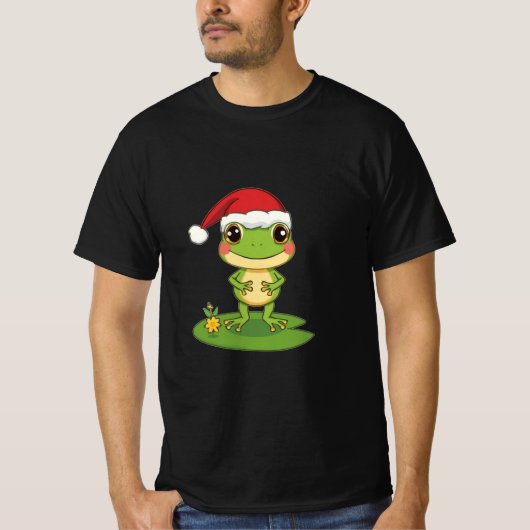 Cute Cartoon Frog Character Wearing a Santa Hat on T-Shirt (Vorderseite)