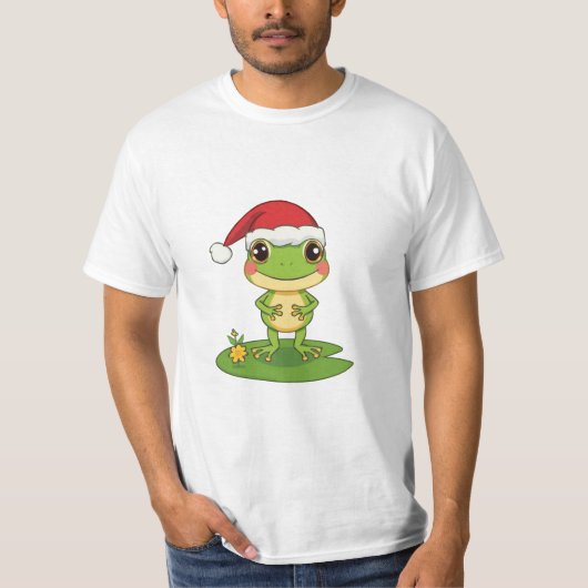Cute Cartoon Frog Character Wearing a Santa Hat on T-Shirt (Vorderseite)