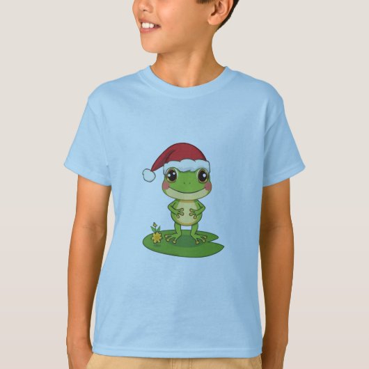 Cute Cartoon Frog Character Wearing a Santa Hat on T-Shirt (Vorderseite)