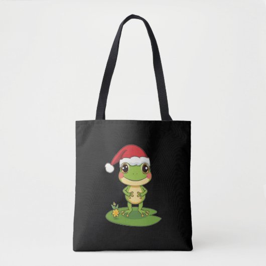 Cute Cartoon Frog Character Wearing a Santa Hat on Tasche (Vorderseite)