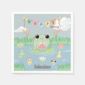 Cute Cartoon Frog Pond Birthday Party Serviette (Vorderseite)