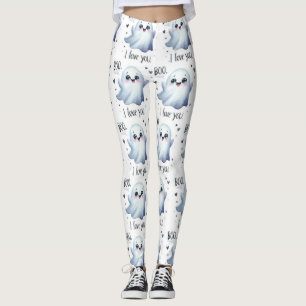 Cute Cartoon Ghost Pattern with Boo Speech Bubbles Leggings