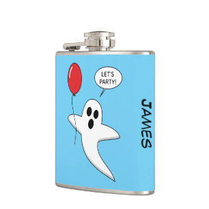Cute Cartoon Ghost with Red Balloon Add Name Flachmann
